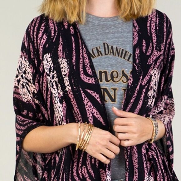 “TIGER LILY” Mixed Floral Boho Animal Print Open Kimono - Picture 7 of 8